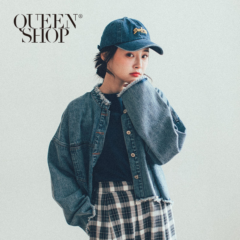 Ｑｕｅｅｎ Ｓｈｏｐ【02050246】圓立領抽鬚造型牛仔外套＊現+預＊