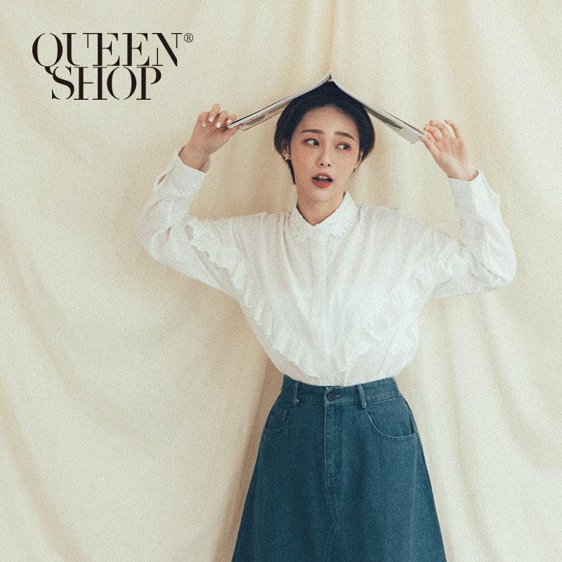 Ｑｕｅｅｎ Ｓｈｏｐ【01023602】蕾絲領荷葉造型襯衫＊現+預＊