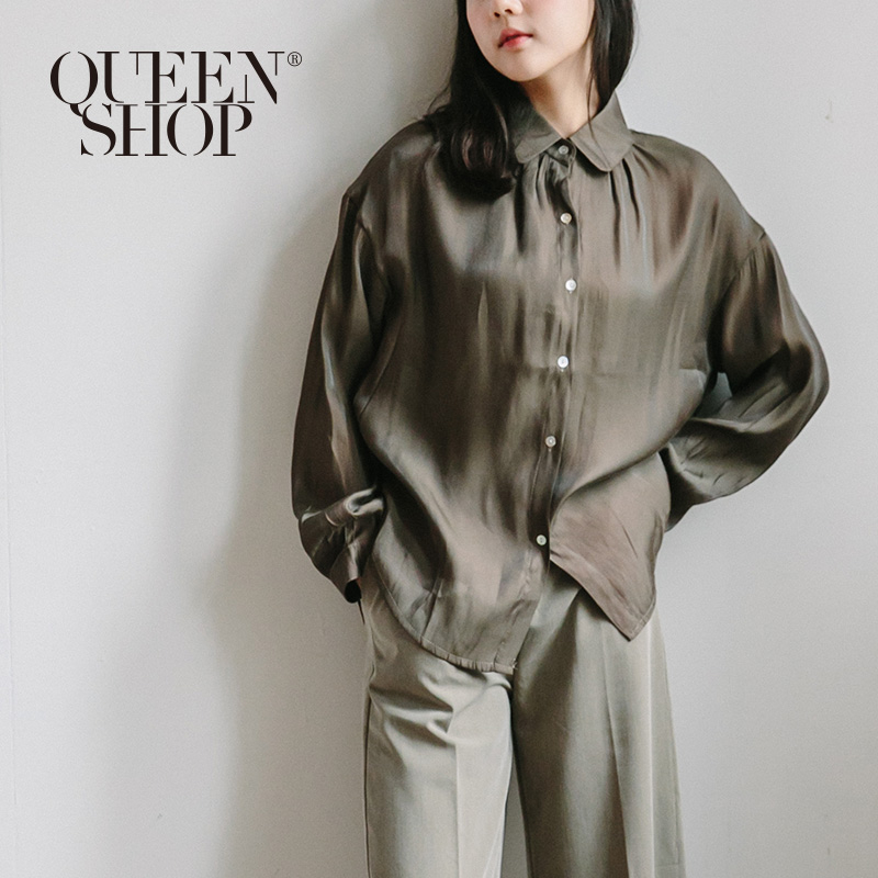 Ｑｕｅｅｎ Ｓｈｏｐ【01023556】簡約素色貝殼排釦長袖襯衫＊現+預＊