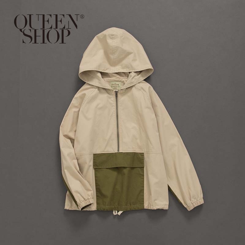 Ｑｕｅｅｎ Ｓｈｏｐ【01096185】撞色口袋拼接長袖連帽上衣 1/2/3/4＊現+預＊