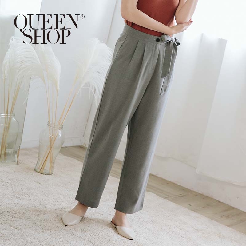 Ｑｕｅｅｎ Ｓｈｏｐ【04101334】質感側綁帶打摺褲 兩色售 S/M＊現+預＊