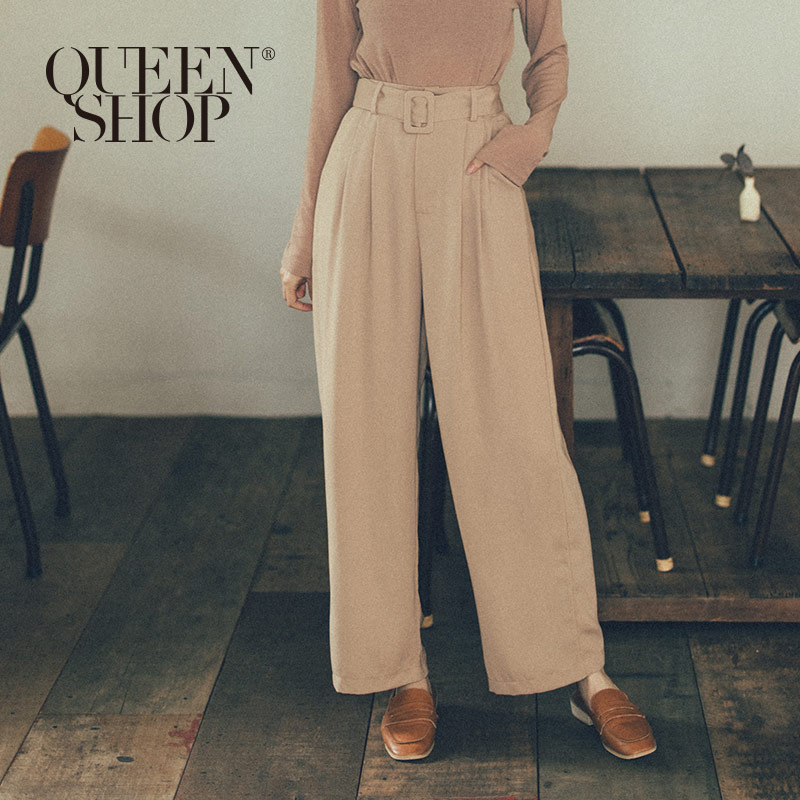 Ｑｕｅｅｎ Ｓｈｏｐ【04101383】方釦腰帶高腰落地褲 兩色售 S/M/L＊現+預＊