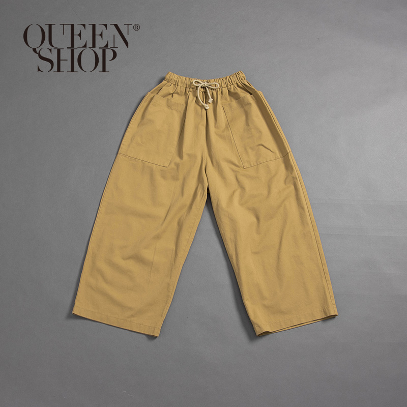 Ｑｕｅｅｎ Ｓｈｏｐ【04110256】前後雙口袋綁帶鬆緊寬褲 1/2＊現+預＊