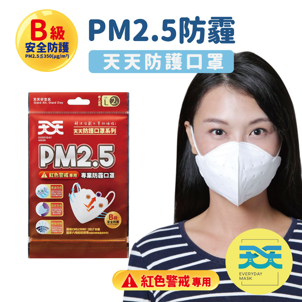 【PM2.5防霾口罩_紅色警戒專用】每包2入 1包販售 B級安全防護 100%台灣製造 (防霾 防空汙 防PM2.5)