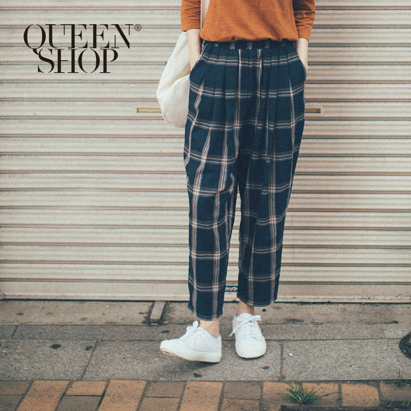 Ｑｕｅｅｎ Ｓｈｏｐ【04101362】配色格紋鬆緊長褲＊現+預＊