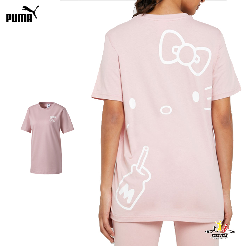 Puma Hello Kitty 女 粉色 短袖 上衣 圓領 T恤 棉質 聯名款 運動 休閒 短T 59714114