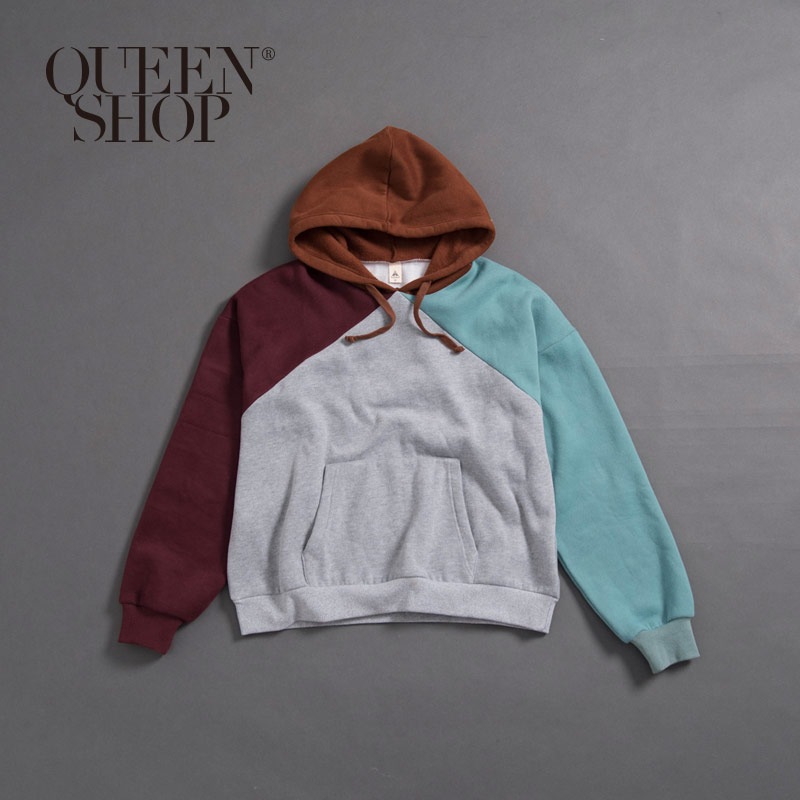 Ｑｕｅｅｎ Ｓｈｏｐ【01110413】撞色連帽刷絨衛衣 1/2＊現+預＊