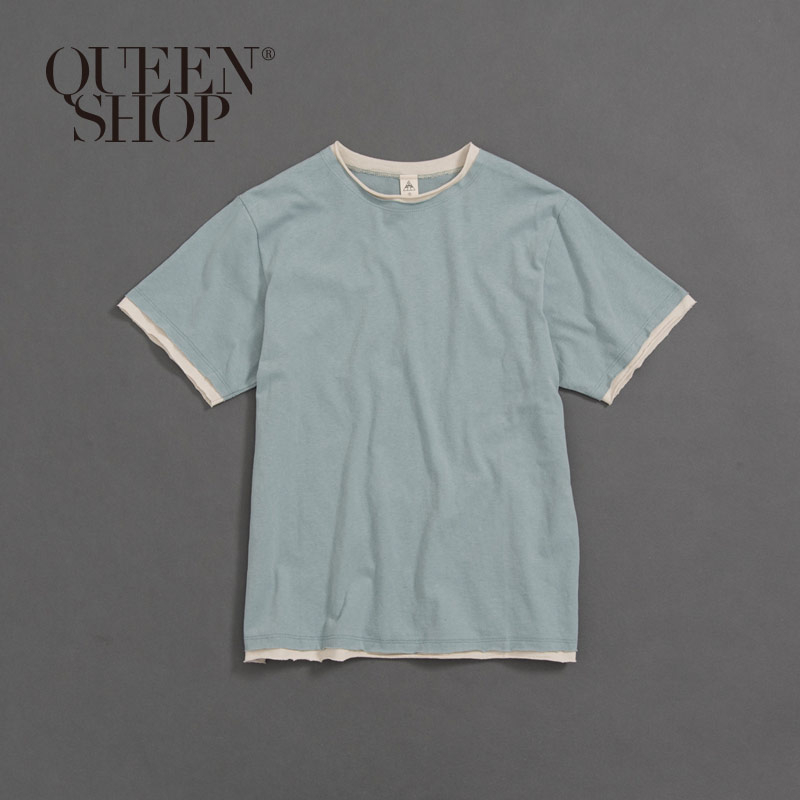 Ｑｕｅｅｎ Ｓｈｏｐ【01038043】親子系列 撞色滾邊短T 三色售 1/2/3/4＊現+預＊