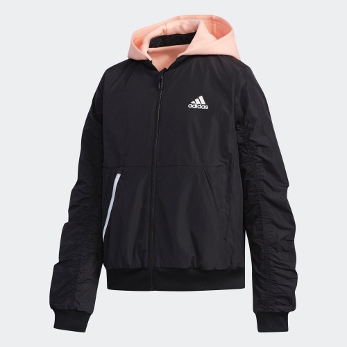 ADIDAS YG FL REV JKT 童裝 大童 女裝 外套 連帽 兩面可穿 防風 保暖 舒適 黑 粉【運動世界】EH4122