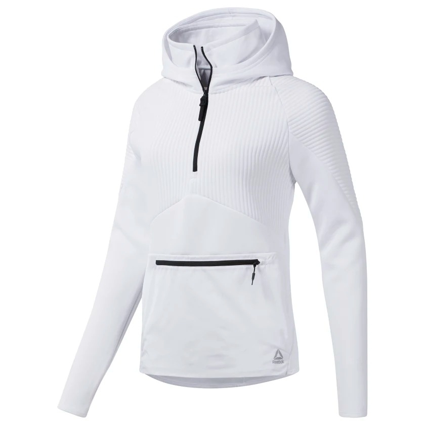 REEBOK THERMOWARM DELTAPEAK 女裝 長袖 連帽 休閒 保暖 袋鼠口袋 白【運動世界】EC1111