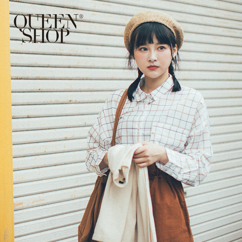 Ｑｕｅｅｎ Ｓｈｏｐ【01023499】柔和配色格紋長袖雪紡襯衫＊現+預＊