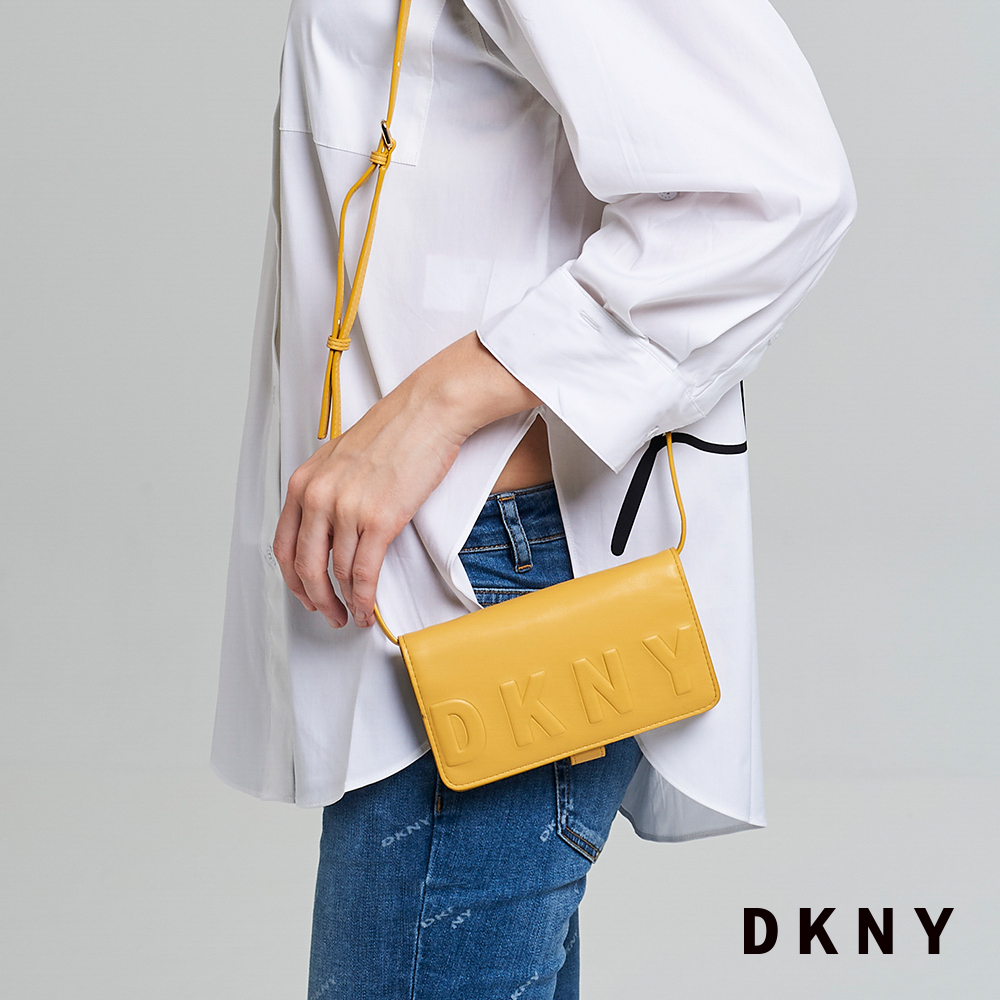 DKNY 女 皮夾 斜背 LOGO字母 黃