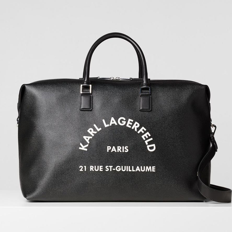 Karl Lagerfeld 卡爾 老佛爺包包 KARL地址LOGO旅行袋-黑