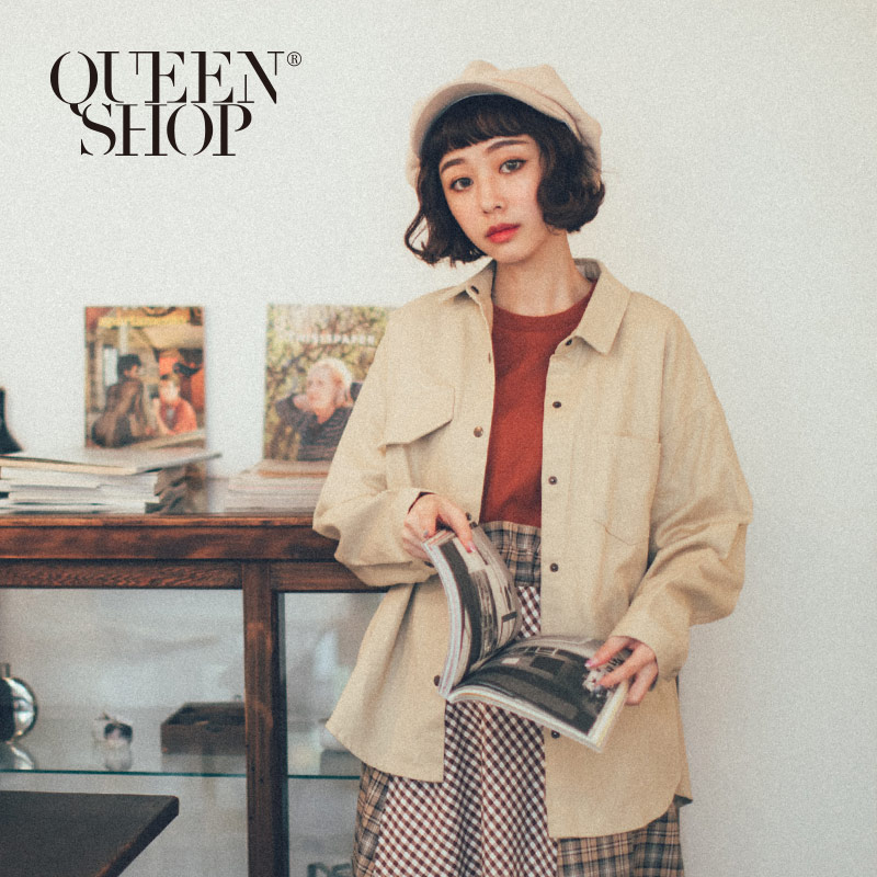 Ｑｕｅｅｎ Ｓｈｏｐ【02071142】口袋造型圓擺襯衫外套 兩色售＊現+預＊