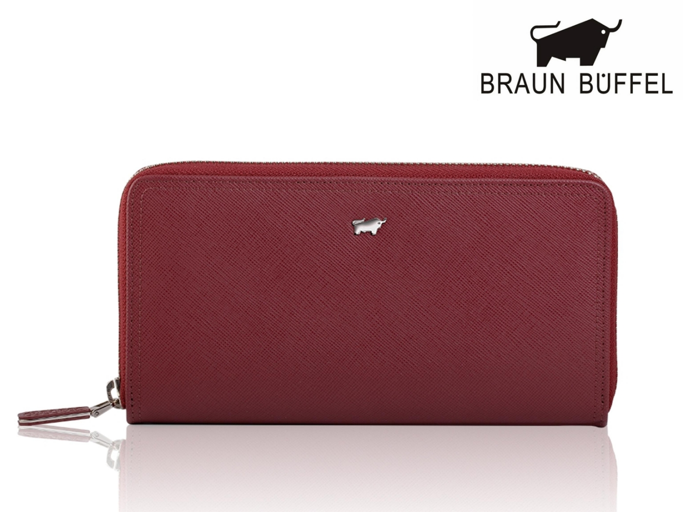 【全新正品】BRAUN BUFFEL 德國小金牛 真皮十字紋深酒紅長夾【寧寧小舖/台中30年老店】BF614-102-1