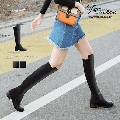 靴．貼身顯瘦彈性拼接膝上長靴-FM時尚美鞋-韓國精選．Focus