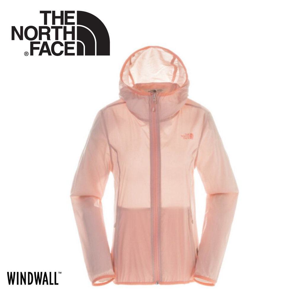 【The North Face 女 WindWall防風防潑連帽輕量外套《粉橘》】3CJA/運動夾克/風衣