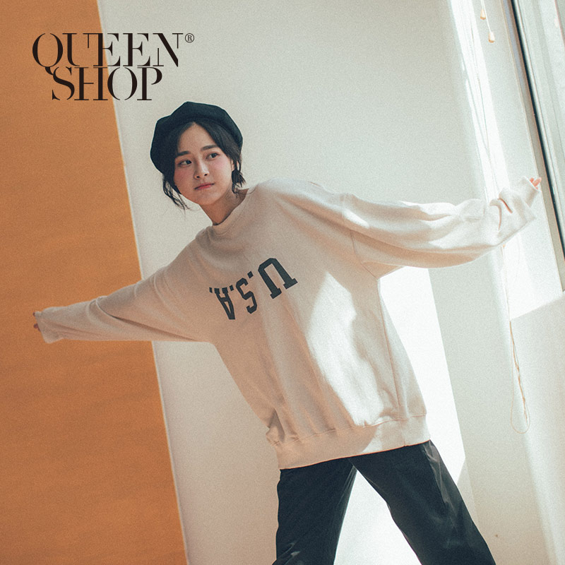 Ｑｕｅｅｎ Ｓｈｏｐ【01110430】USA字母印花長袖衛衣＊現+預＊