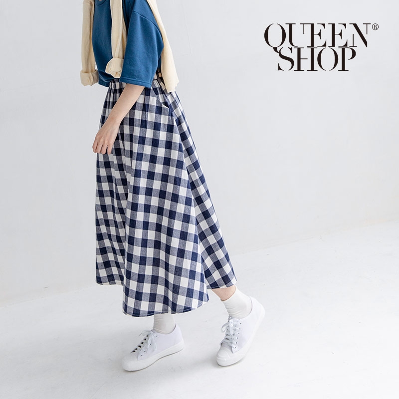 Ｑｕｅｅｎ Ｓｈｏｐ【03020510】童趣配色格紋傘襬棉麻長裙＊現+預＊