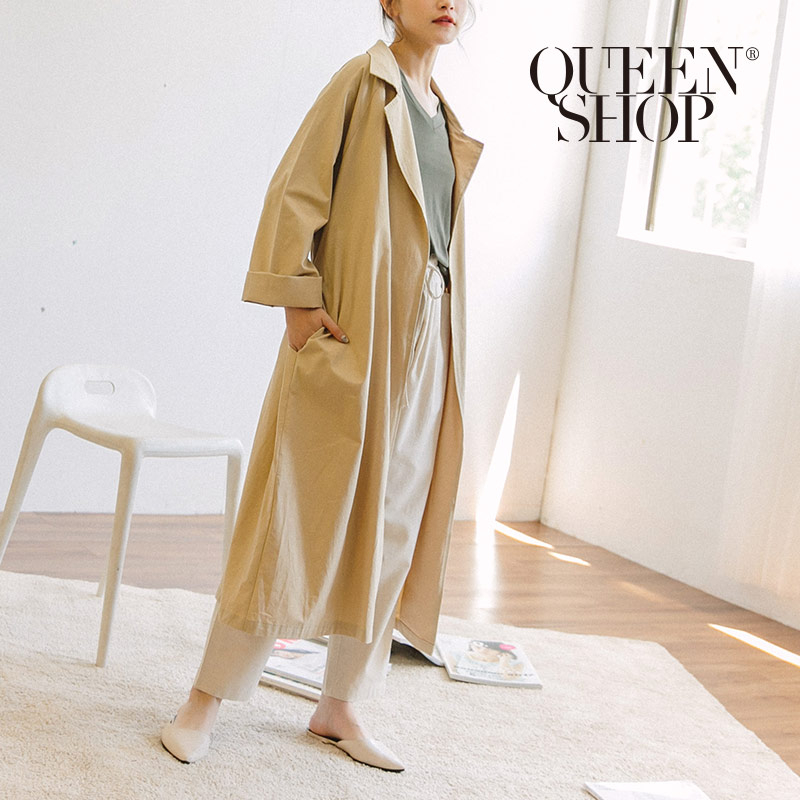 Ｑｕｅｅｎ Ｓｈｏｐ【02040617】休閒素色長版風衣外套附腰帶＊現+預＊