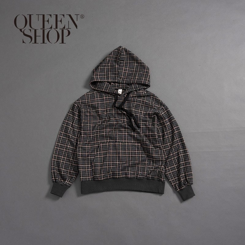 Ｑｕｅｅｎ Ｓｈｏｐ【01096337】親子系列 格紋梯形口袋連帽上衣 1/2/3/4＊現+預＊