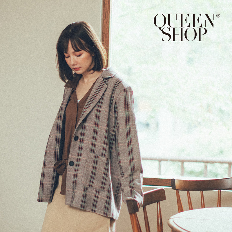 Ｑｕｅｅｎ Ｓｈｏｐ【02030352】質感毛料格紋西裝外套＊現+預＊