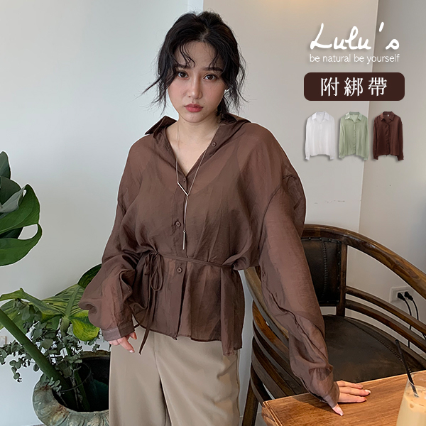 LULUS-C透膚長袖襯衫-附綁帶-３色 【01190280】