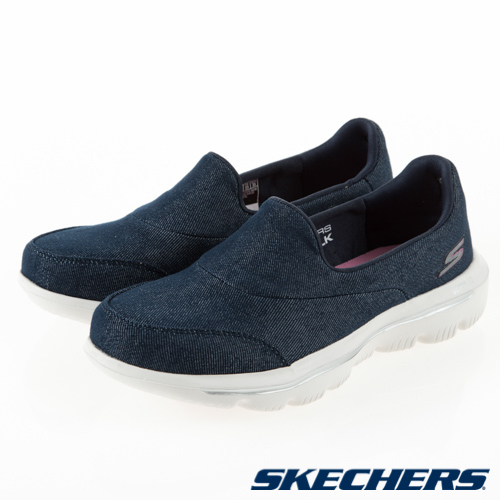 SKECHERS GO WALK EVOLUTION ULTRA 女鞋 健走 休閒 避震 透氣瑜珈鞋墊 快穿拉環 帆布 藍【運動世界】15739NVW