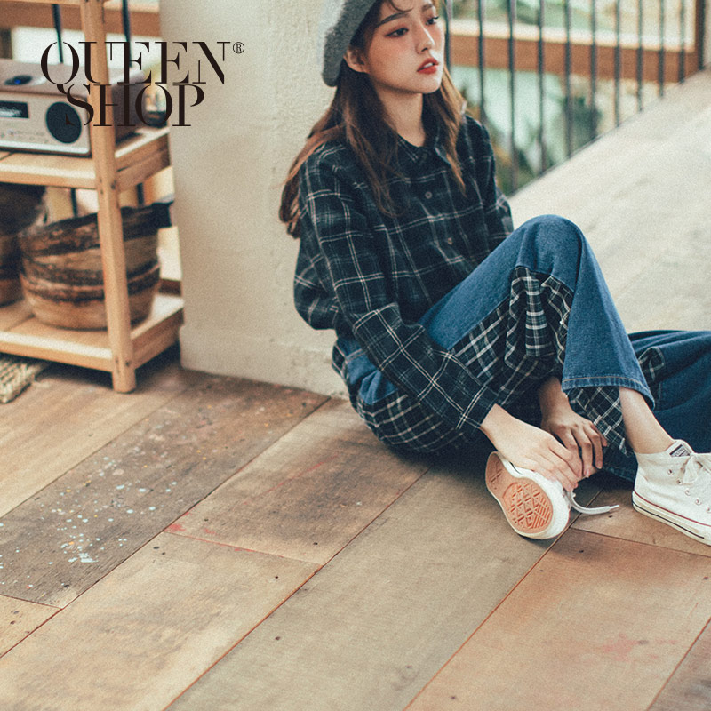 Ｑｕｅｅｎ Ｓｈｏｐ【01023575】配色格紋長袖襯衫 兩色售＊現+預＊