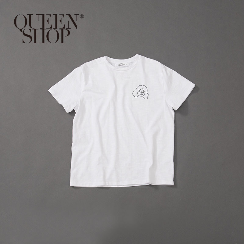 Ｑｕｅｅｎ Ｓｈｏｐ【01038057】女裝 親子系列 人臉繡花短袖棉T S/M/L＊現+預＊