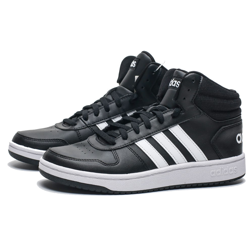 ADIDAS HOOPS 2.0 MID 全黑 白LOGO 皮革 中筒 休閒鞋 男 (布魯克林) BB7207