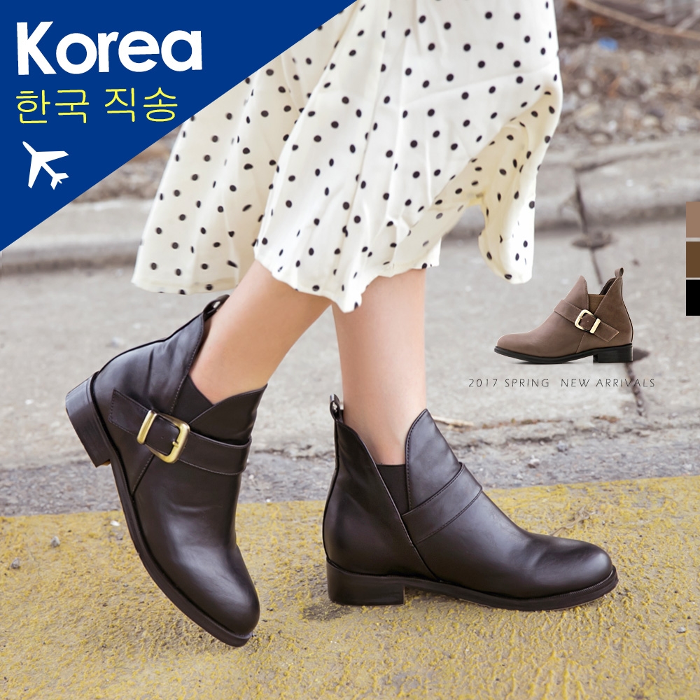 靴．俐落顯瘦素面側釦環內增高短靴-FM時尚美鞋-韓國精選．Ciao