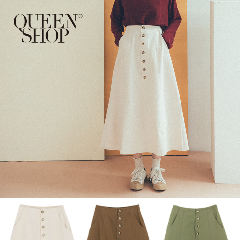 Ｑｕｅｅｎ Ｓｈｏｐ【03020588】排釦造型中長裙 三色售 S/M/L＊現+預＊