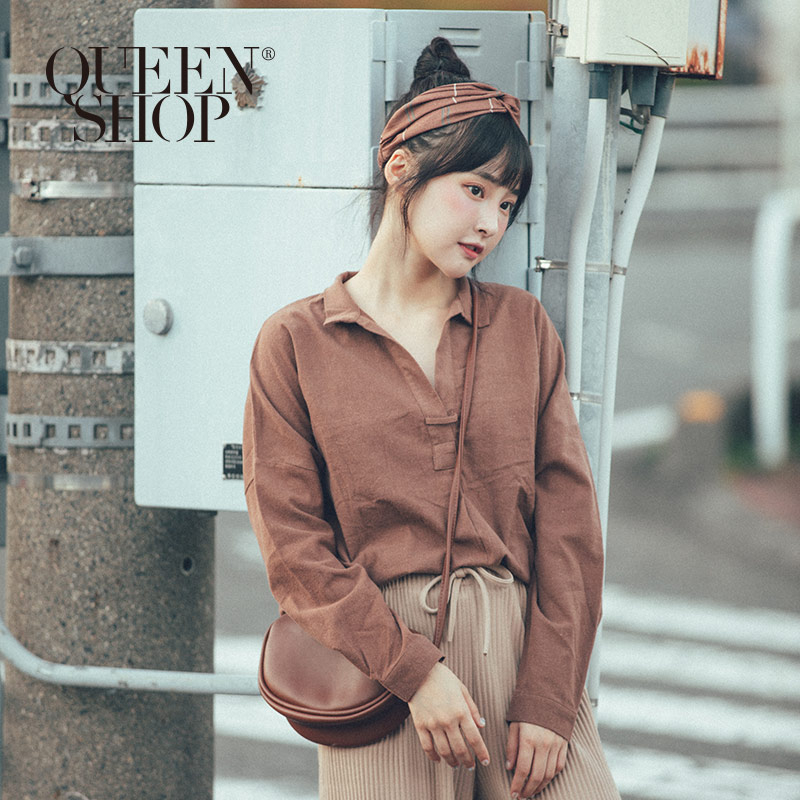 Ｑｕｅｅｎ Ｓｈｏｐ【01096401】磨毛V領前短後長上衣 兩色售＊現+預＊