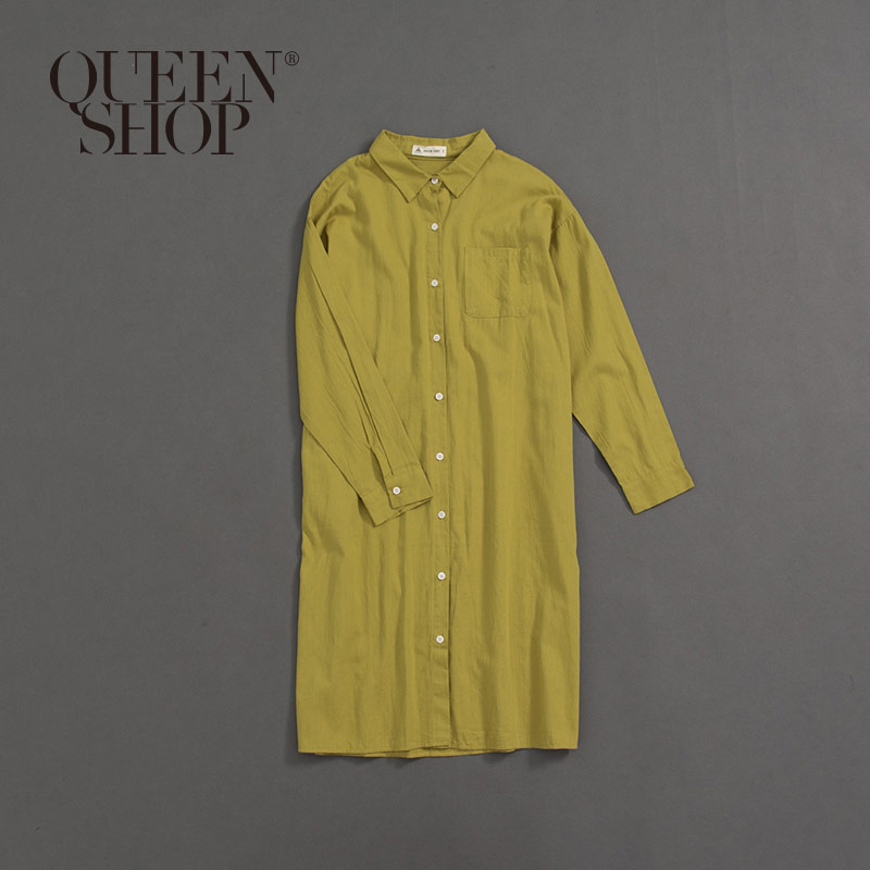 Ｑｕｅｅｎ Ｓｈｏｐ【01023465】女裝 單口袋寬版長襯衫 兩色售＊現+預＊