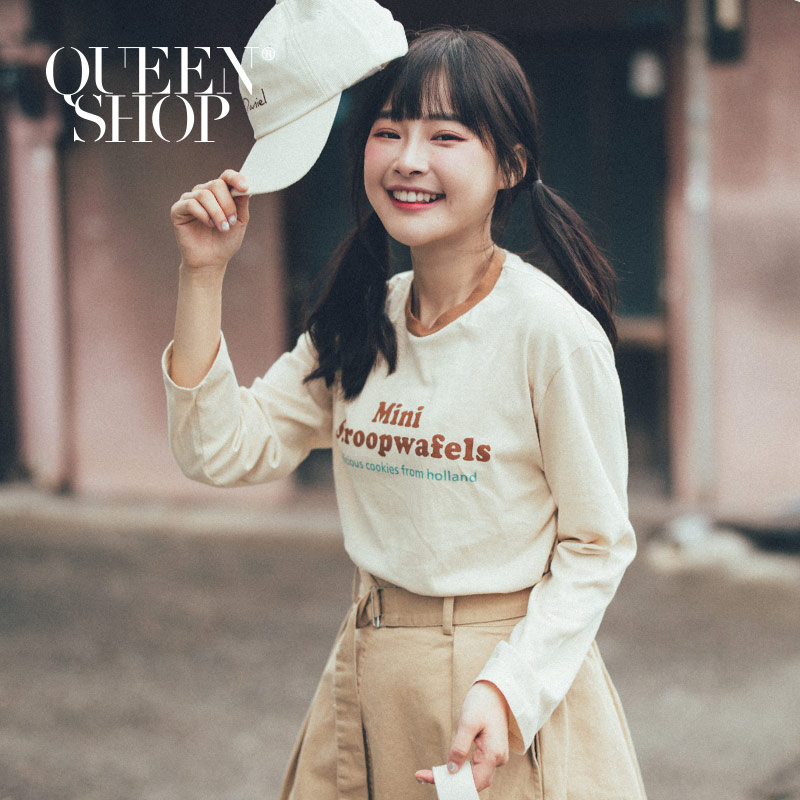 Ｑｕｅｅｎ Ｓｈｏｐ【01038189】MINI配色字母印圖長T 兩色售＊現+預＊