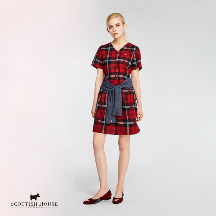 《紅黑格》假兩件感經典格紋洋裝 Scottish House【AG3107】