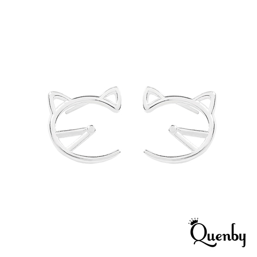 Quenby 925純銀俏皮創意小貓咪臉耳環/耳針