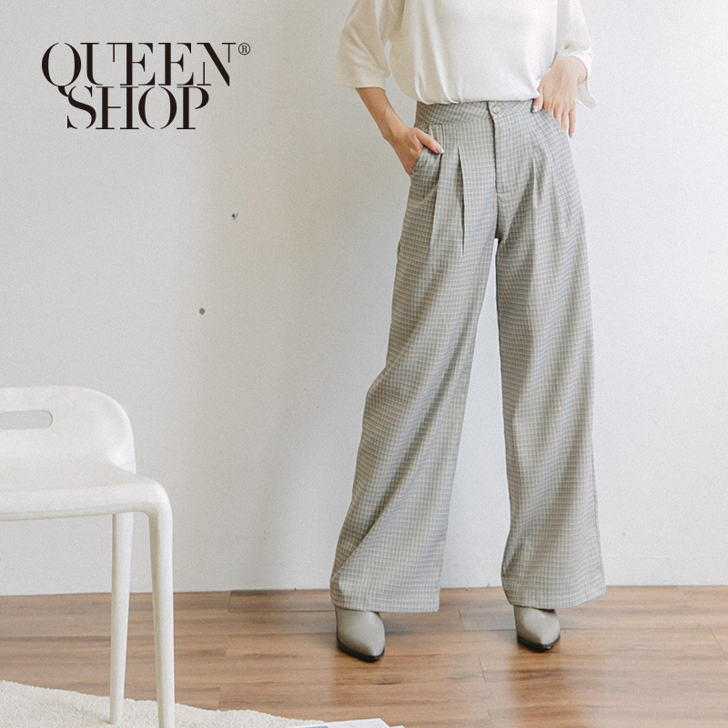 Ｑｕｅｅｎ Ｓｈｏｐ【04110244】經典千鳥格紋落地寬褲 S/M/L＊現+預＊