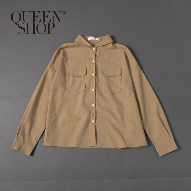 Ｑｕｅｅｎ Ｓｈｏｐ【01023566】女裝 親子系列 圓弧領雙口袋襯衫 兩色售＊現+預＊