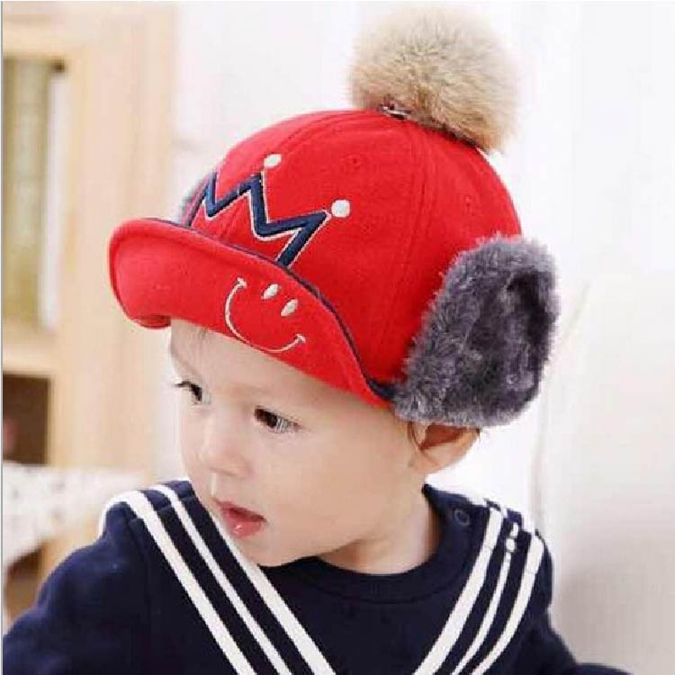 [新年戴新帽]毛帽 毛球帽 棒球帽 寶寶 遮陽帽 韓版可愛寶寶毛球棒球帽 護耳  (約1-4歲) 【JD0054】