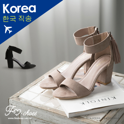 跟鞋．摩登時尚後流蘇綴飾踝帶高跟涼鞋-FM時尚美鞋-韓國精選．Hope