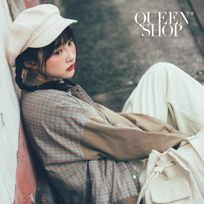 Ｑｕｅｅｎ Ｓｈｏｐ【02071123】格紋拼接棒球外套＊現+預＊