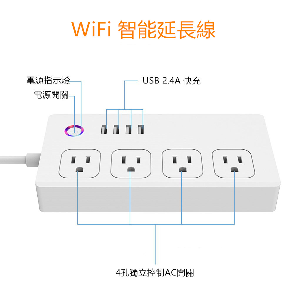 安管家 S-Butler 智能延長線 (智慧音箱控制 USB快充 四孔插座獨立控制 防雷擊 即時推播)