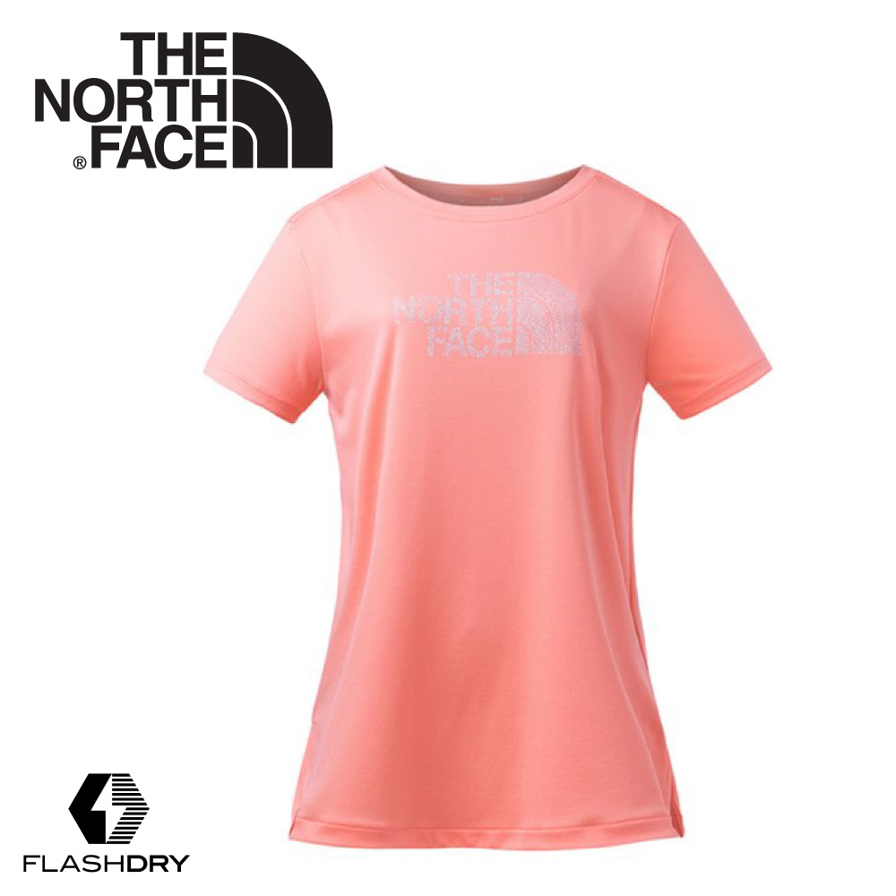 【The North Face 女 FlashDry短袖圓領快排衫《粉橘》】3GCG/排汗衣/運動短袖/圓領T恤