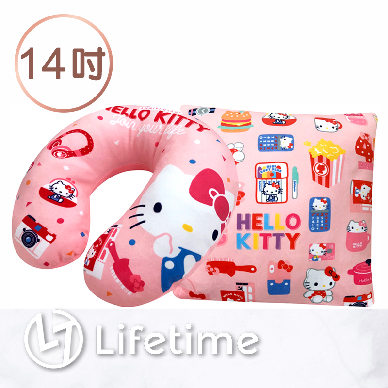 ﹝Kitty45週年兩用U型枕14吋﹞正版絨毛娃娃 可變方型枕 凱蒂貓 36cm〖LifeTime一生流行館〗