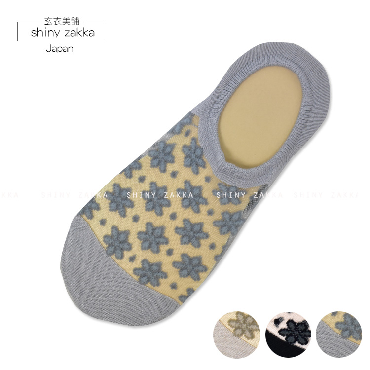 玻璃襪-日本透膚透氣舒適船型襪-滿版小花-三色-玄衣美舖