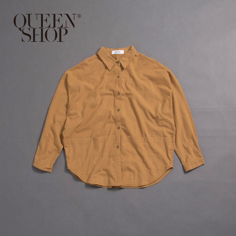 Ｑｕｅｅｎ Ｓｈｏｐ【01023568】多口袋設計毛感素面襯衫＊現+預＊