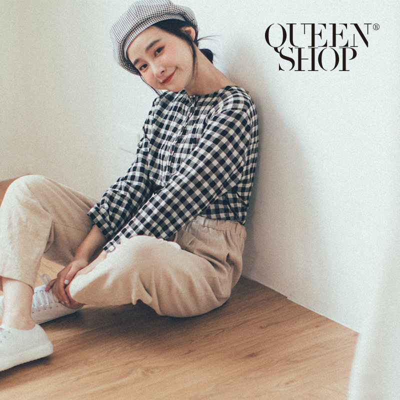 Ｑｕｅｅｎ Ｓｈｏｐ【01096364】圓領排釦黑白格紋上衣＊現+預＊