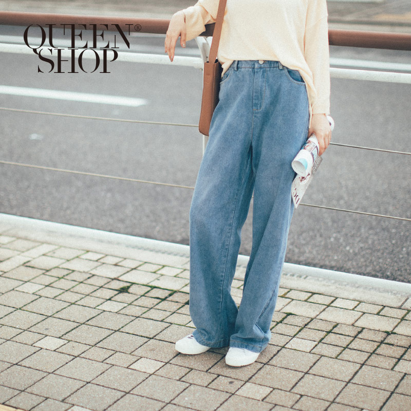 Ｑｕｅｅｎ Ｓｈｏｐ【04011358】休閒落地牛仔寬褲 S/M/L＊現+預＊